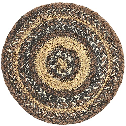 VHC Brands Espresso Trivet Hot Pad for Pots Pans, Brown Black Tan, Jute Blend, Round Circle, 8 Inches