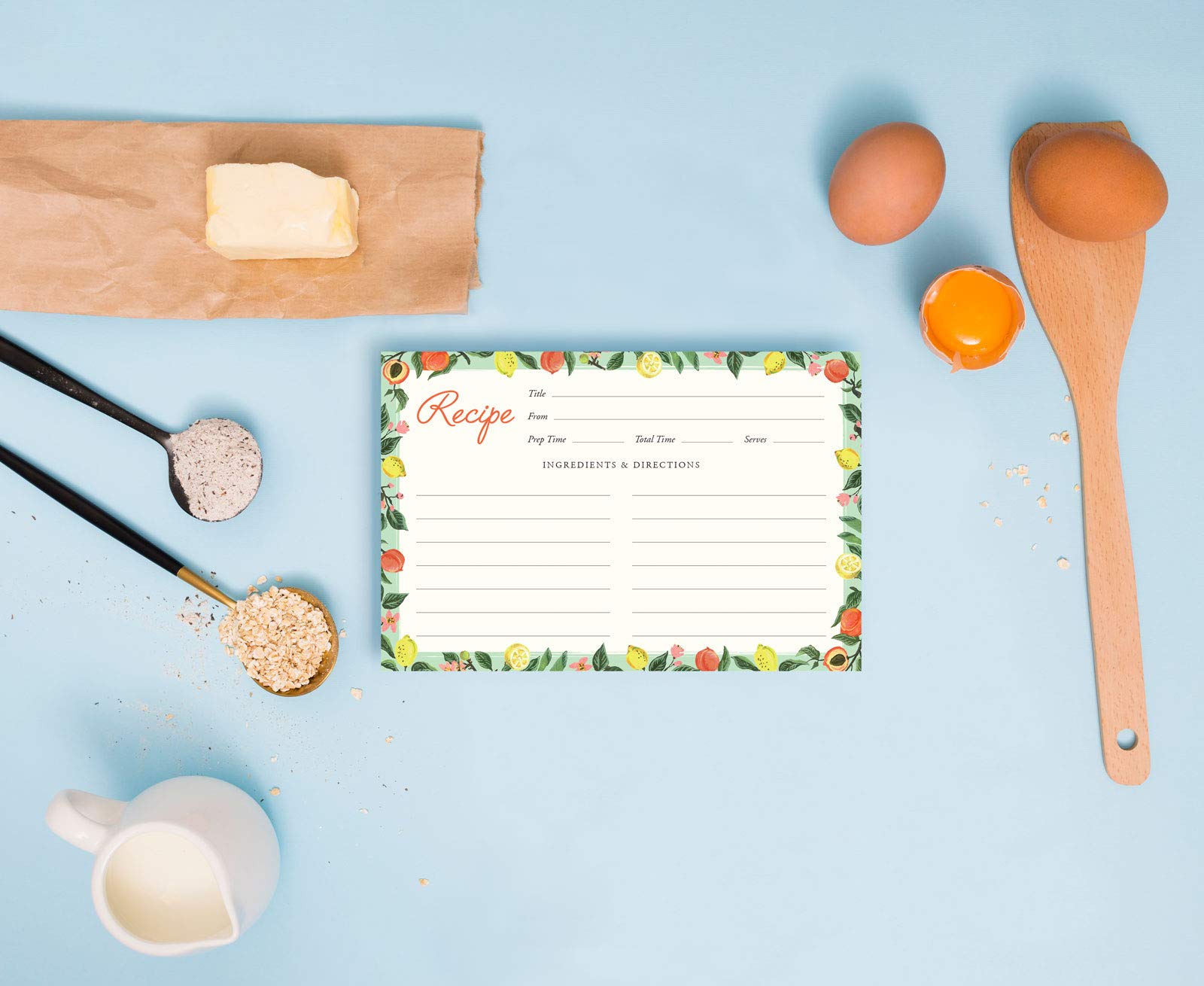 Minimalmart Lemon & Peach Recipe Cards 4" x 6" Recipe Cards- Thick Premium Card Stock With Kraft Paper Look | Ideal For Recipe Box Or Binder | Lots Of Space & Easy To Write On | Set Of 50