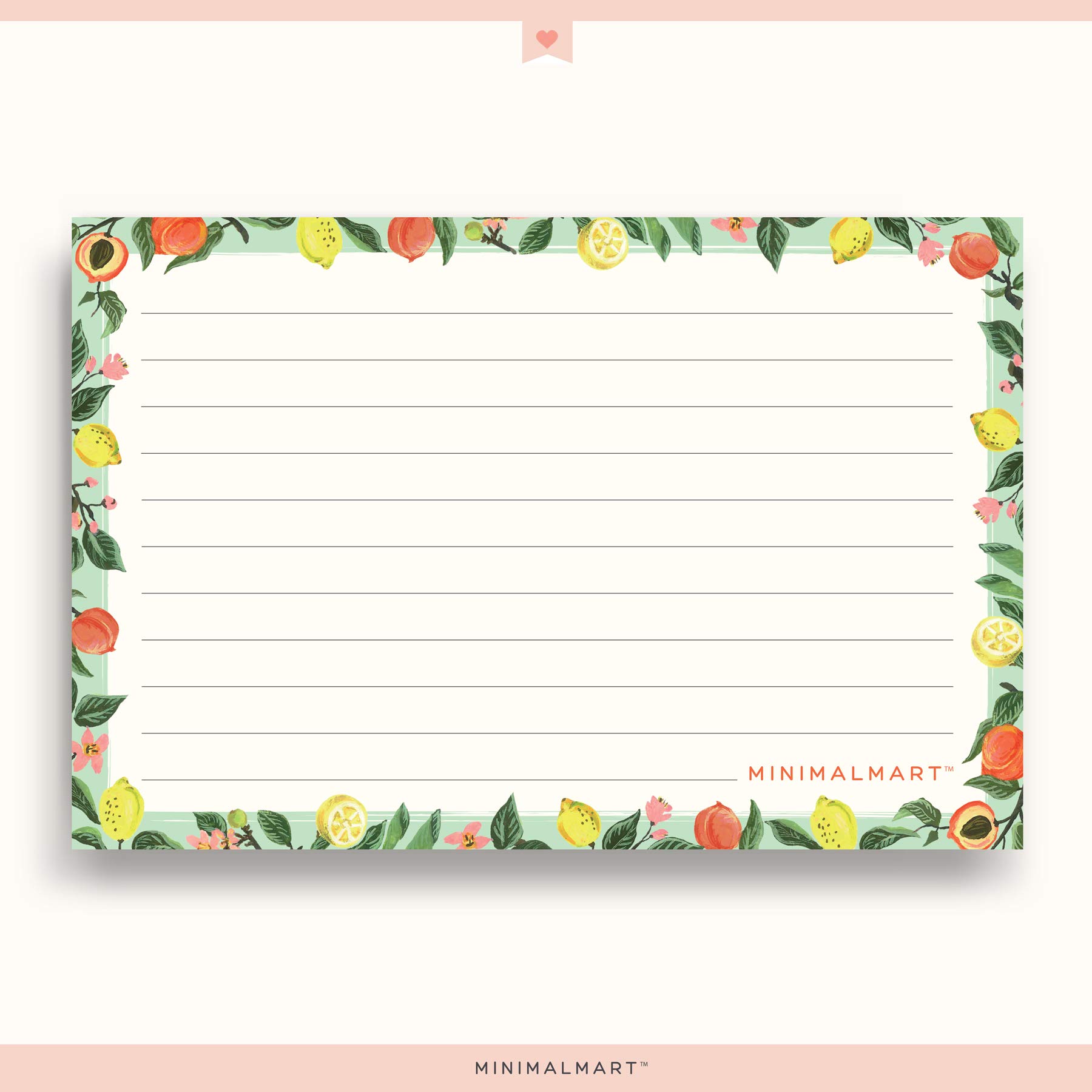 Minimalmart Lemon & Peach Recipe Cards 4" x 6" Recipe Cards- Thick Premium Card Stock With Kraft Paper Look | Ideal For Recipe Box Or Binder | Lots Of Space & Easy To Write On | Set Of 50