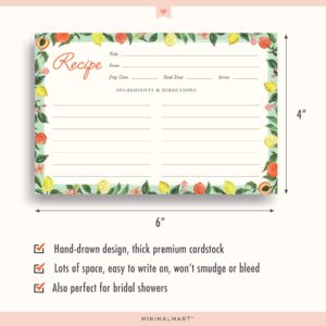 Minimalmart Lemon & Peach Recipe Cards 4" x 6" Recipe Cards- Thick Premium Card Stock With Kraft Paper Look | Ideal For Recipe Box Or Binder | Lots Of Space & Easy To Write On | Set Of 50