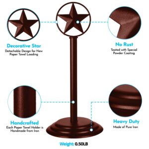 Brown Rustic Texas Star Paper Towel Holder, Napkin Holder, Salt and Pepper Shakers Holder, Country Farmhouse Iron Kitchen Counter Accessory Set Holders (Paper Towel Holder)