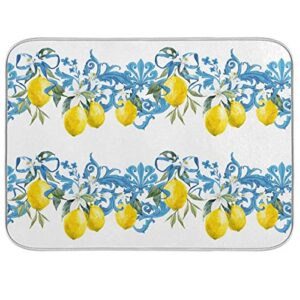 tamniee lemons dish drying mat yellow blue kitchen dry mats decor absorbent baby bottle pad for home counter drainer countertops, 16x18in (g69531602p523c558s1113)