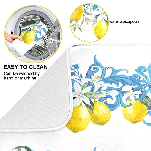 Tamniee Lemons Dish Drying Mat Yellow Blue Kitchen Dry Mats Decor Absorbent Baby Bottle Pad for Home Counter Drainer Countertops, 16x18in (g69531602p523c558s1113)