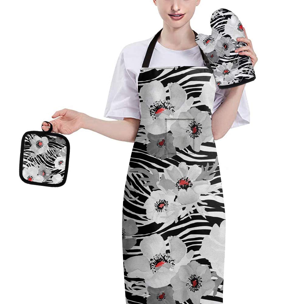 GLENLCWE Dragonfly Kitchen Apron Oven Mitts and Pot Holders Sets for Baking Cooking,Women Adjustable Apron with Pocket,Convenient and Lovely