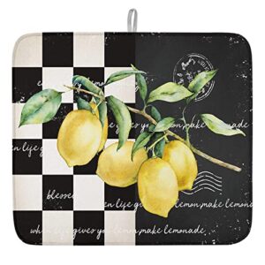 dish drying mats yellow lemon fresh fruit farm absorbent fast-drying kitchen dishes pad black white plaid dish draining mat washable dish drainer rack mats for kitchen counter 16x18 inch