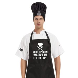 dyjybmy your opinion wasn't in the recipe chef hat and apron set, funny cooking grilling apron gift for men woman dad mom, gift for dad, husband, boyfriend, chef, adjustable size