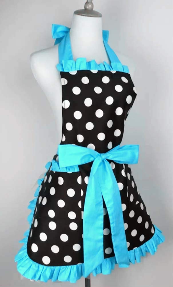 Kitchen Aprons Woman Retro Vintage Girl Polka Dot Cooking Pinafore Christmas Apron Dress (Dot Turquoise)