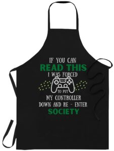 gamer black cooking aprons- gamer for teen boys - if you can read this video game t-shirt black apron