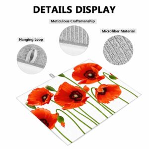 Beabes Poppies Dish Drying Mat,Art Poppies Spring Season Pastoral Flowers Bouquet Nature Drying Mat for Kitchen Counter 18x24 Inches Quick Drying Foldable Mat