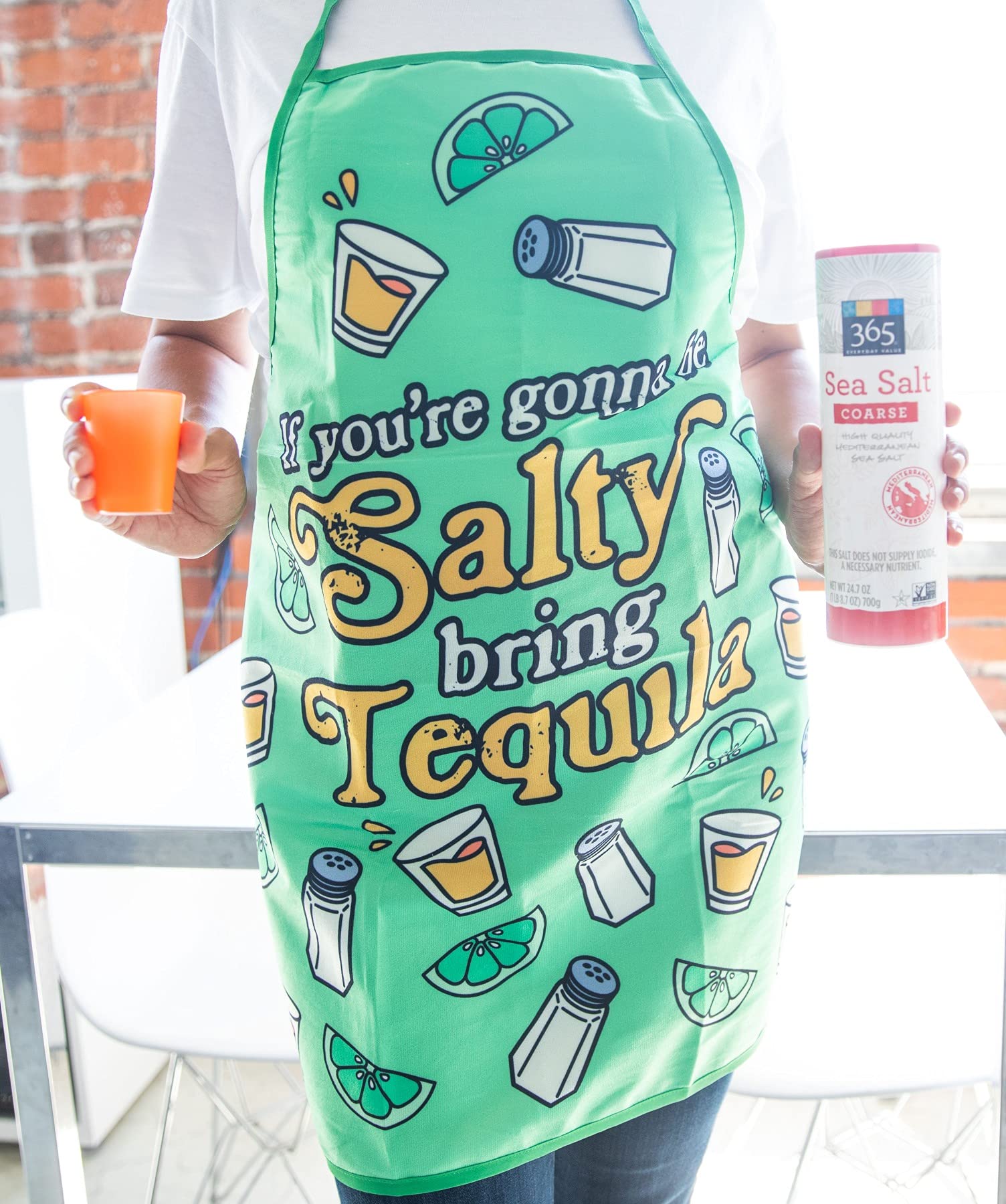 Crazy Dog T-Shirts If You're Gonna Be Salty Bring Tequila Apron Funny Drinking Margarita Kitchen Smock Funny Graphic Kitchenwear Cinco De Mayo Funny Food Novelty Cookware Green Apron