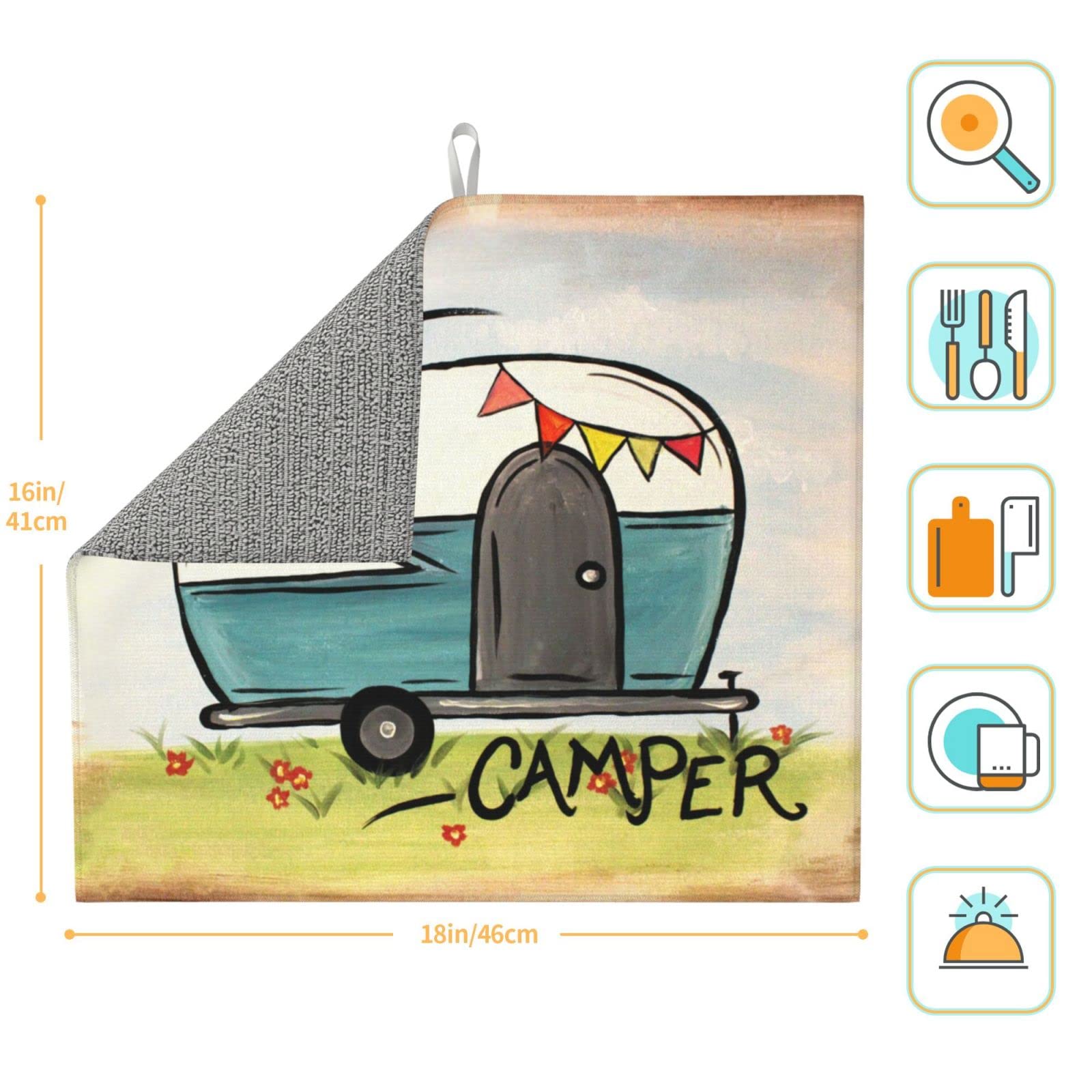 Camping Dish Drying Mat For Kitchen Counter Microfiber Absorbent Dish Collapsible Drying Pad Drainer Rack Protector Mats Dishes Drainer For Kitchen Countertops 16x18inch