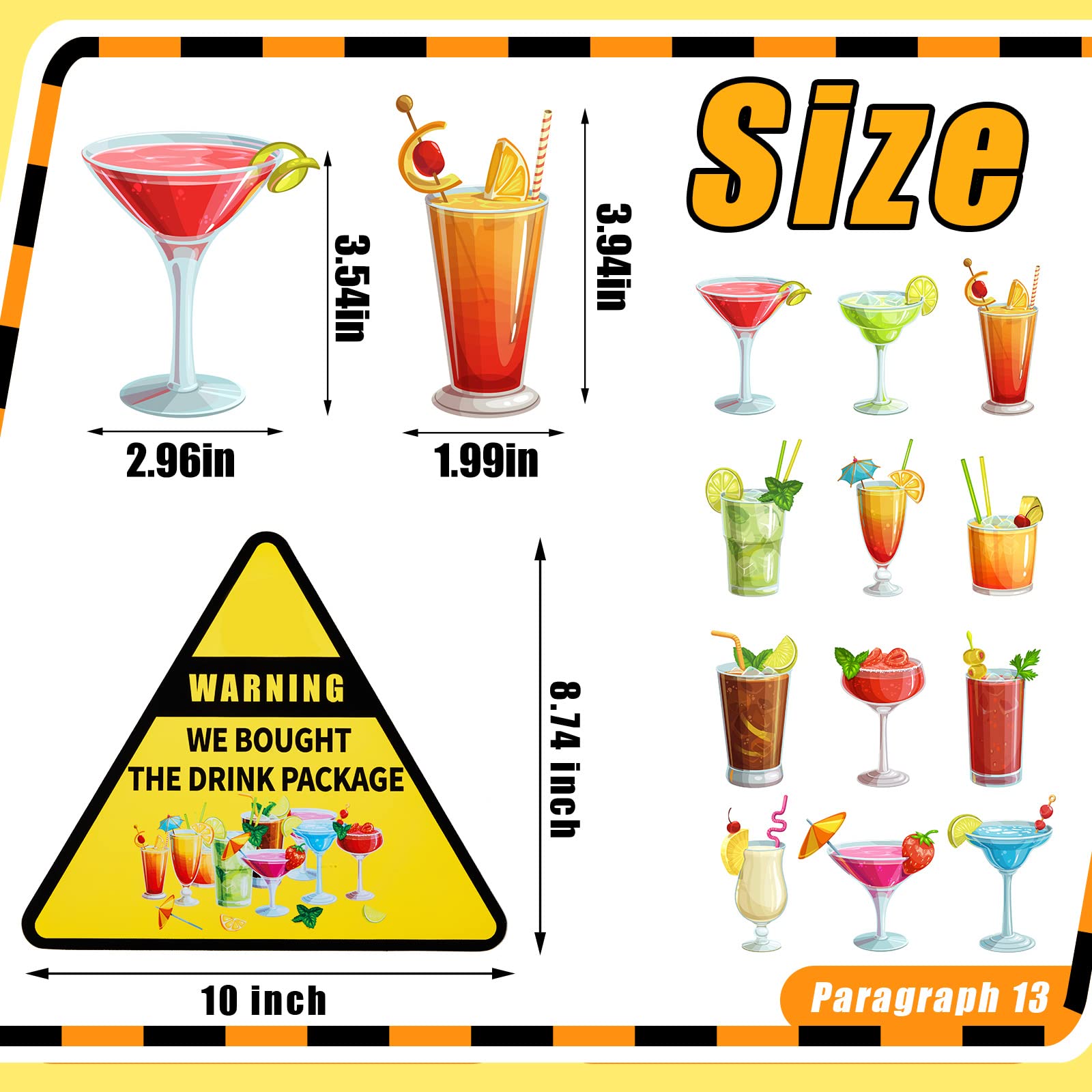 Hoteam 13 Pcs Tropical Drink Cruise Door Decorations Personalized Funny Magnetic Cruise Decorations Magnet Summer Drink Cruise Door Magnets for Carnival Birthday Essential Ship (Warning Cocktail)