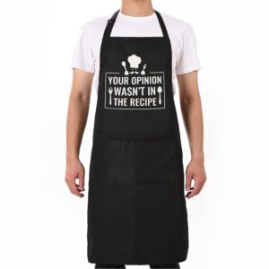 funny black aprons for men women with 2 pockets-your opinion wasn’t in the recipe, adjustable bib,kitchen cooking grilling bbq apron,birthday gifts for husband, dad, boyfriend, son, friends