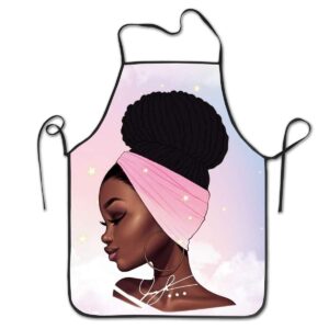 dzglobal african women painting art apron - pink fantasy background bib apron with adjustable neck for men women,suitable for home kitchen cooking waitress chef grill bistro apron