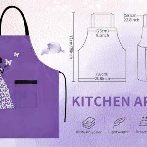 Moolecole Womens Kitchen Aprons Waterproof Bib Overalls Anti-Oil Stain Adult Sleeveless PVC Butterfly Pinafore Apron with One Pockets for Cooking Baking Purple, Valentine's Day Gift