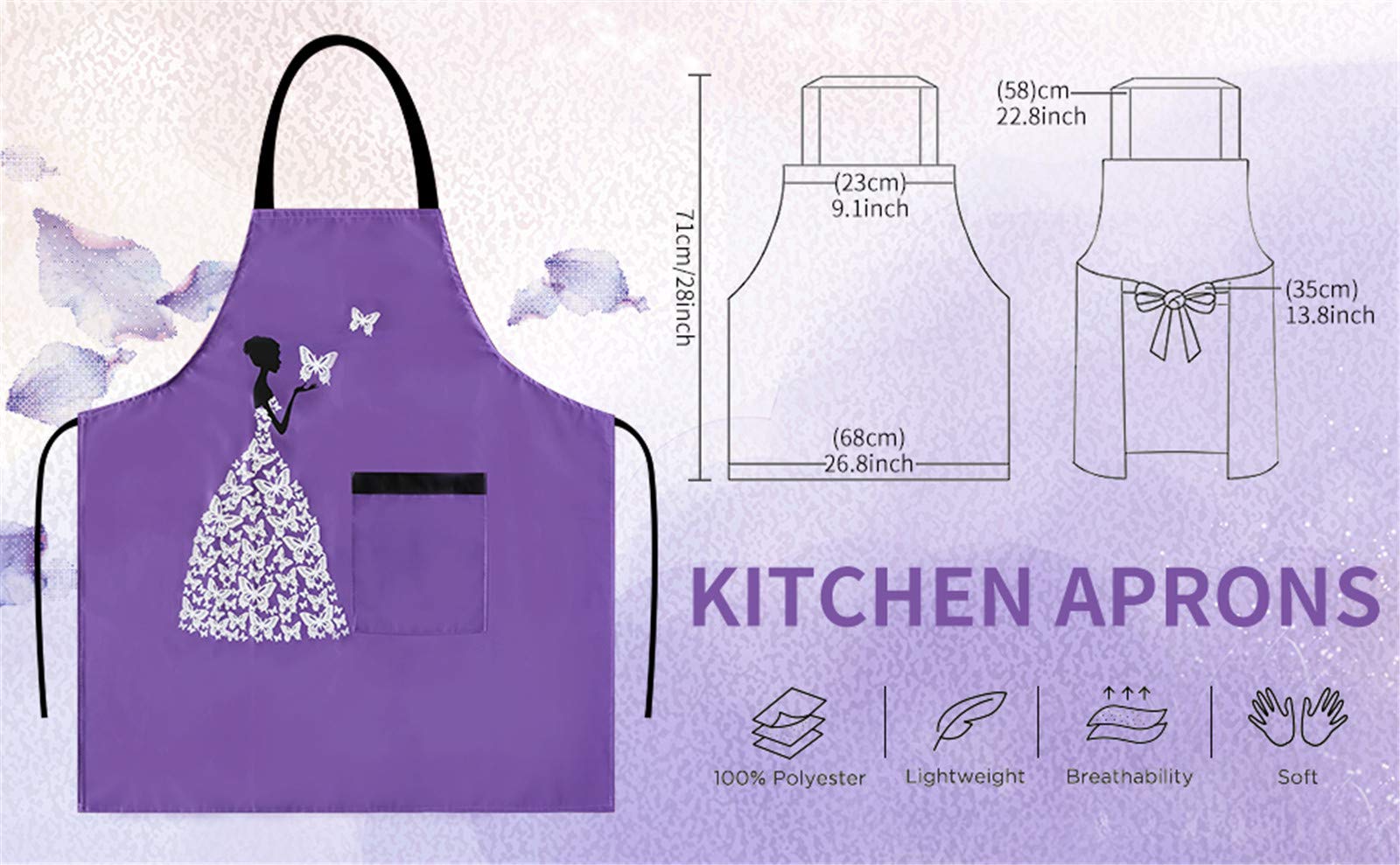 Moolecole Womens Kitchen Aprons Waterproof Bib Overalls Anti-Oil Stain Adult Sleeveless PVC Butterfly Pinafore Apron with One Pockets for Cooking Baking Purple, Valentine's Day Gift