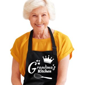 veratwo chef apron,grandma's kitchen apron,bbq grilling aprons for grandma, funny crown print adjustable black apron,gifts for grandma's birthday christmas mothers day