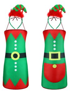 satinior 4 pieces christmas elf apron and santa elf hat headbands cute kitchen cooking aprons christmas costume accessories for fancy dress party thanksgiving day multicolor
