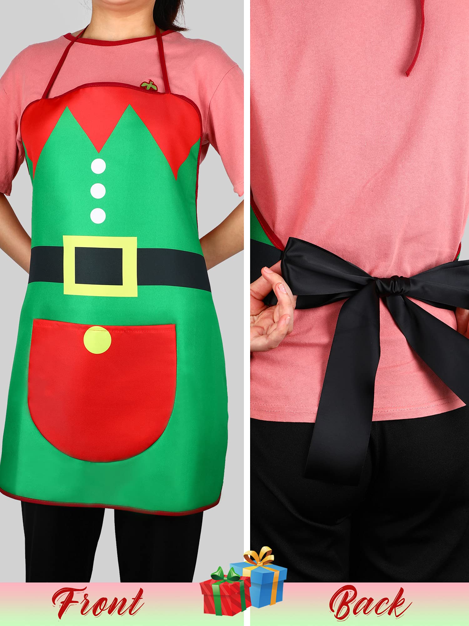 SATINIOR 4 Pieces Christmas Elf Apron and Santa Elf Hat Headbands Cute Kitchen Cooking Aprons Christmas Costume Accessories for Fancy Dress Party Thanksgiving Day Multicolor