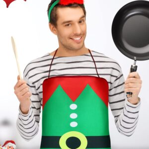 SATINIOR 4 Pieces Christmas Elf Apron and Santa Elf Hat Headbands Cute Kitchen Cooking Aprons Christmas Costume Accessories for Fancy Dress Party Thanksgiving Day Multicolor