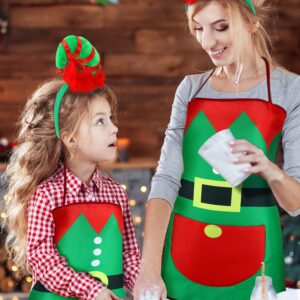 SATINIOR 4 Pieces Christmas Elf Apron and Santa Elf Hat Headbands Cute Kitchen Cooking Aprons Christmas Costume Accessories for Fancy Dress Party Thanksgiving Day Multicolor