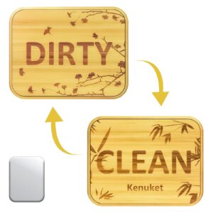 dishwasher magnet clean dirty sign, bamboo indicator for magnetic & non-magnetic dishwashers, non-scratch easy to read reversible dishwasher magnet clean dirty sign with optional adhesive metal plate