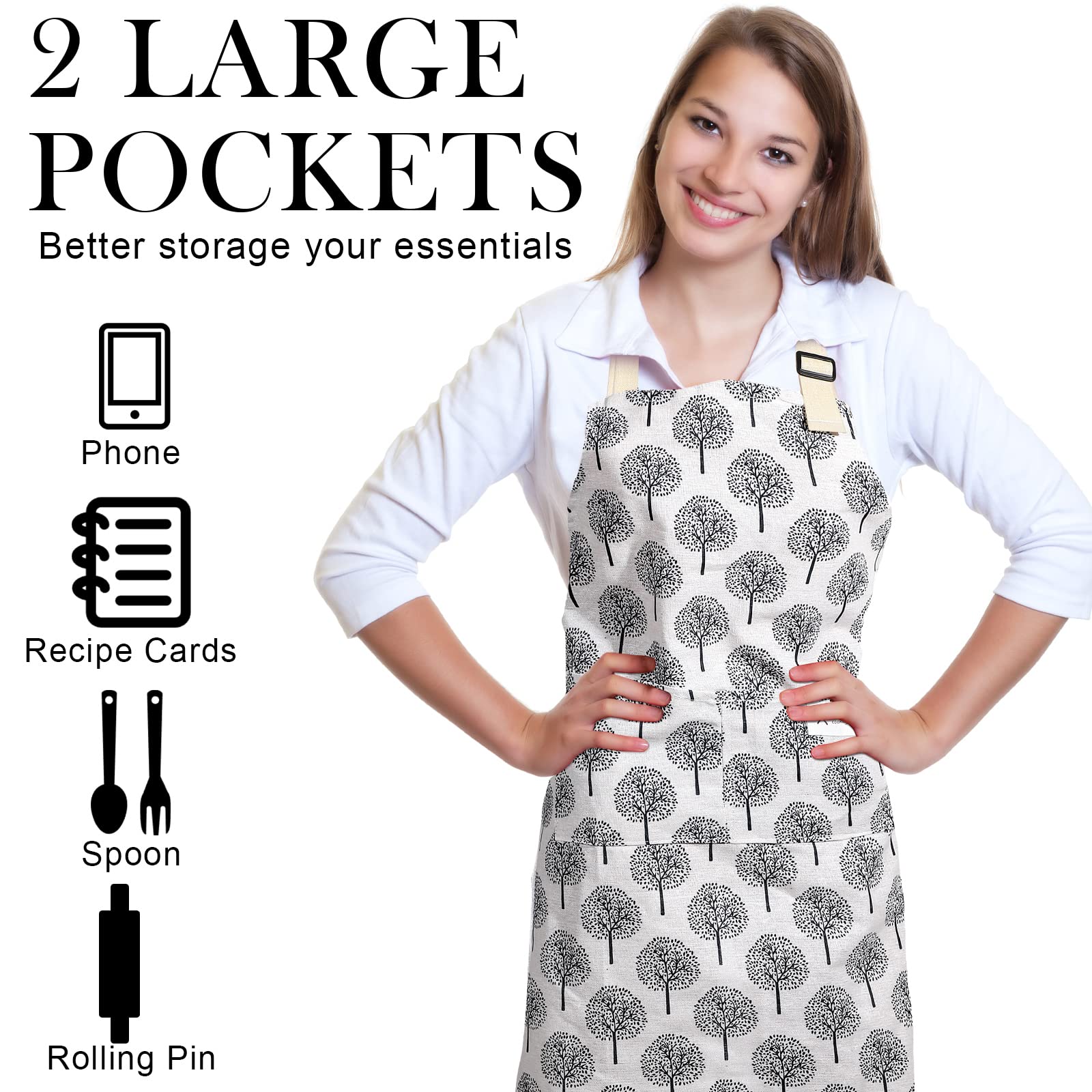 Sureio 8 Pack Aprons for Women Men with 2 Pockets Linen Kitchen Apron Adjustable Cooking Kitchen Chef Apron Bib for BBQ Outdoors Baking Household