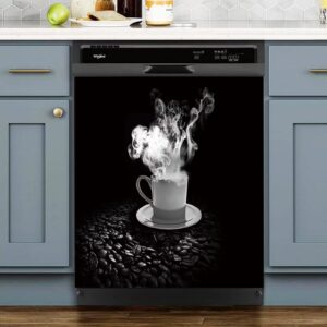 black and white coffee dishwasher covers for the front,coffee beans cup refrigerator stickers,cool simplicity home cabinet decor panel decal,coffee sticker cover sheet