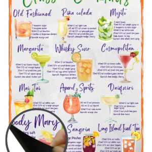 Classic Cocktails Recipes Magnetic Chart A4 format - Kitchen Pub Wall And Fridge Decor Stylish Colourful Informative Magnet Milliliters and Ounces Measurement Units