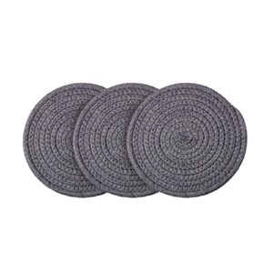 3pcs trivet pot holder, hot pads for kitchen, heat resistant trivets 100% cotton round woven potholders set for cooking and baking, 7 inch(dark grey)