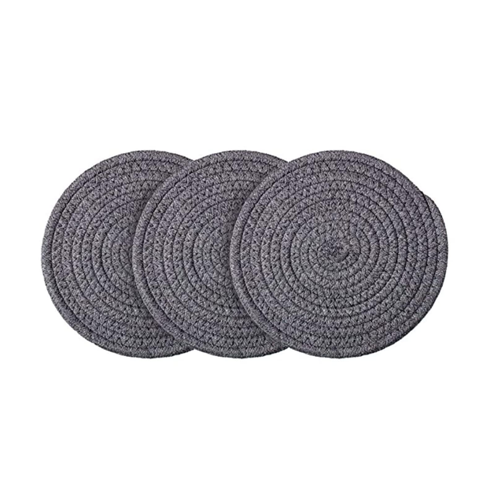 3Pcs Trivet Pot Holder, Hot Pads for Kitchen, Heat Resistant Trivets 100% Cotton Round Woven Potholders Set for Cooking and Baking, 7 Inch(Dark Grey)