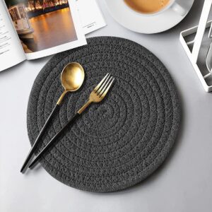 3Pcs Trivet Pot Holder, Hot Pads for Kitchen, Heat Resistant Trivets 100% Cotton Round Woven Potholders Set for Cooking and Baking, 7 Inch(Dark Grey)