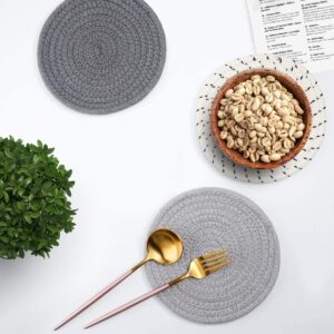 3Pcs Trivet Pot Holder, Hot Pads for Kitchen, Heat Resistant Trivets 100% Cotton Round Woven Potholders Set for Cooking and Baking, 7 Inch(Dark Grey)