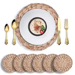 💖 Water Hyacinth Placemats - Round Woven Placemats - Trivets for Hot Dishes - Wicker Placemats - Heat Resistant Non-Slip Trivets for Table - Durable Trivets for Hot Dishes (Seagrass11.8-6pcs)