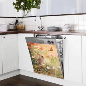 Flower and Butterfly Dishwasher Cover Magnetic Sticker Oil Painting Heat-resistant Decorative Rabbit Easter Kitchen Decoration fridge Washing Machine Magnet Panel Decal Home Decor Wallpaper 23"Wx26"H