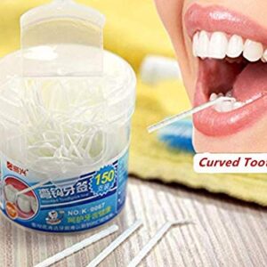 XJS Plastic Household Teeth Cleaning Tool Curved Hook Toothpicks White (150 Pcs)