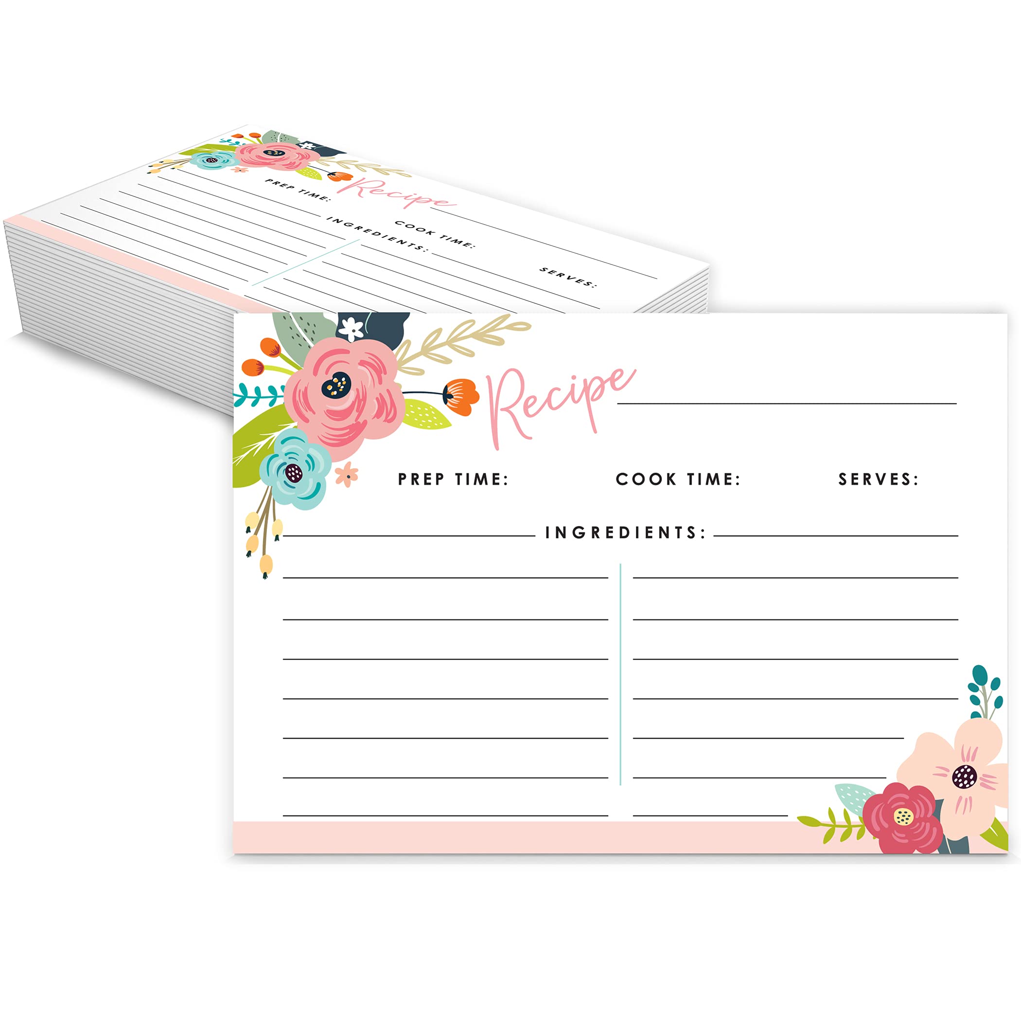 Set of 50 Premium Recipe Cards 4x6 Double Sided, Kitchen Recipe Card Set, Plenty of Blank Writing Space, Matte Non-Smudge thick Paper Cards for Weddings, Bridal Showers Baby Showers Housewarming Gifts