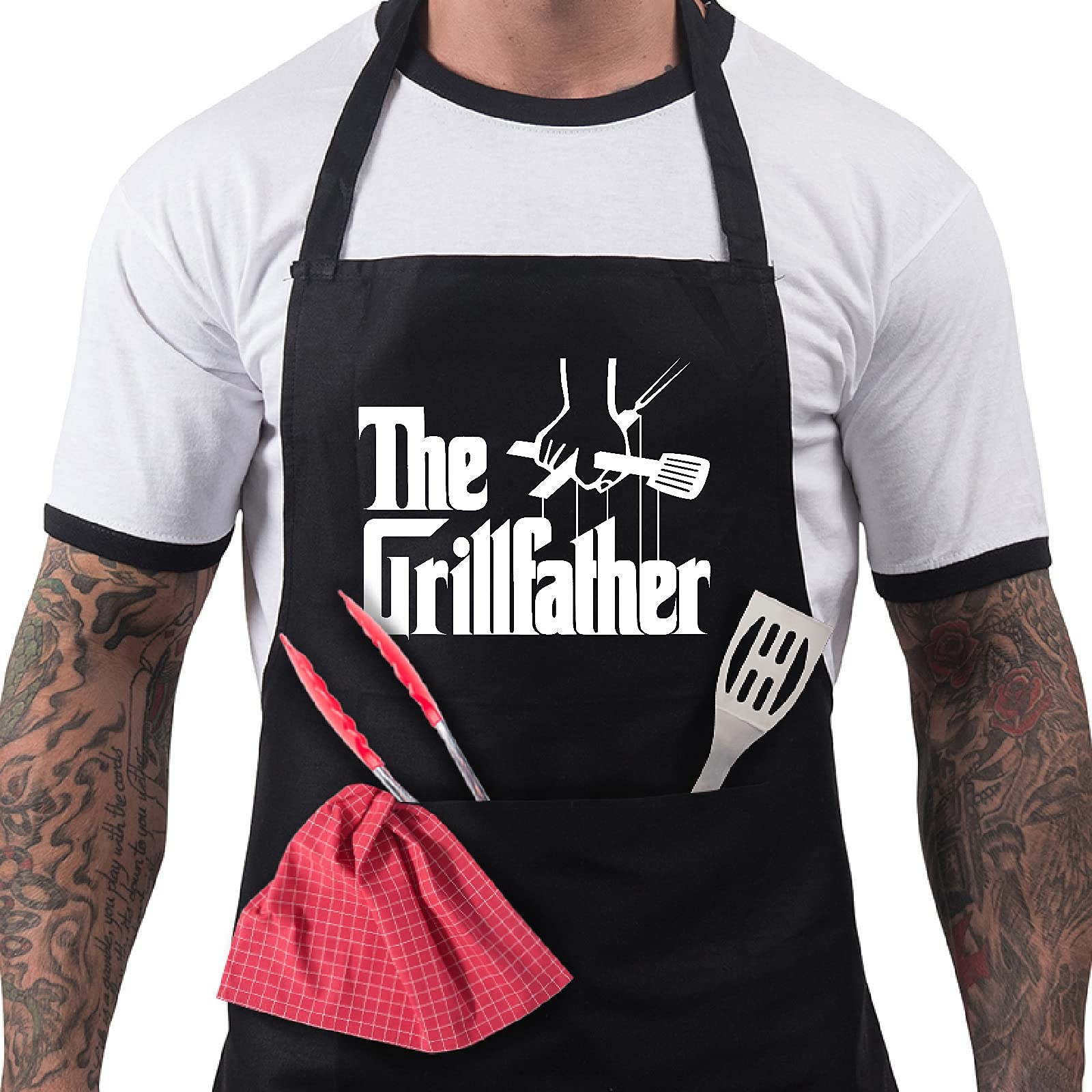 Bang Tidy Clothing BBQ Apron Funny Grill Aprons for Men The Grillfather Men’s Grilling Gifts Black