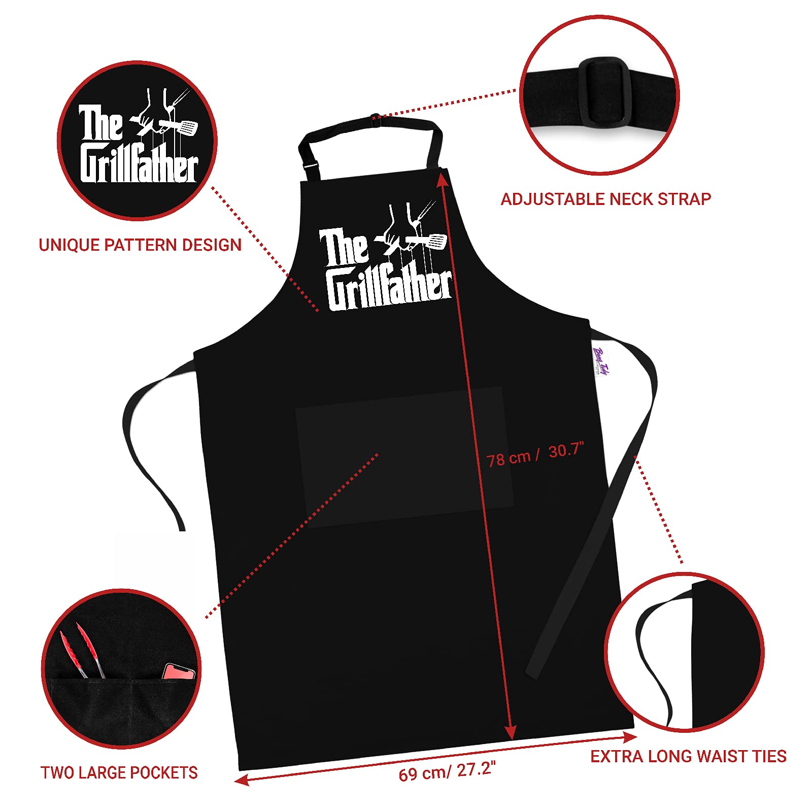 Bang Tidy Clothing BBQ Apron Funny Grill Aprons for Men The Grillfather Men’s Grilling Gifts Black