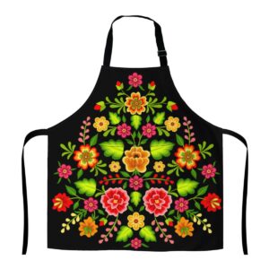 weiamaoyi chef apron mexican floral aprons kitchen chef waterproof adjustable mexican apron for bbq with pockets for men women 29x27 ''