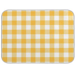 qilmy yellow checked dish drying mat for kitchen countertop, absorbent dry mats for dishes draining pad-18" x 24"