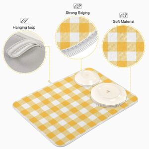 Qilmy Yellow Checked Dish Drying Mat for Kitchen Countertop, Absorbent Dry Mats for Dishes Draining Pad-18" x 24"