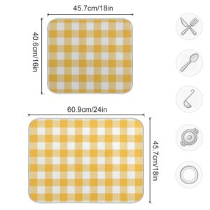 Qilmy Yellow Checked Dish Drying Mat for Kitchen Countertop, Absorbent Dry Mats for Dishes Draining Pad-18" x 24"