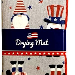 Patriotic Gnome Dish Drying Mat Reversible Absorbent Kitchen Dry Pad July 4 Home Decor 15 x 20 inch