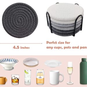 6 PCS Coaster for Wooden Table 4.5" Coasters for Drinkers Absorbent with Holder Woven Coasters Trivets for Hot Pots and Pans Pot Holders for Kitchen Heat Resistant Farmhouse Kitchen Decor