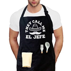 they call me el jefe cinco de mayo party gift kitchen apron - great gift for your friend, your family's member – black
