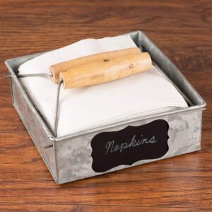 Benjara Galvanized Metal Napkin Holder with Wooden Handle, Gray