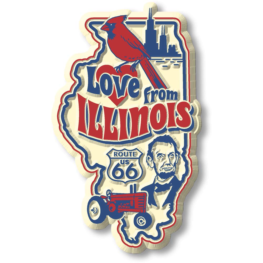 Love from Illinois Vintage State Magnet by Classic Magnets, Collectible Souvenirs Made in The USA, 2" x 3.3"