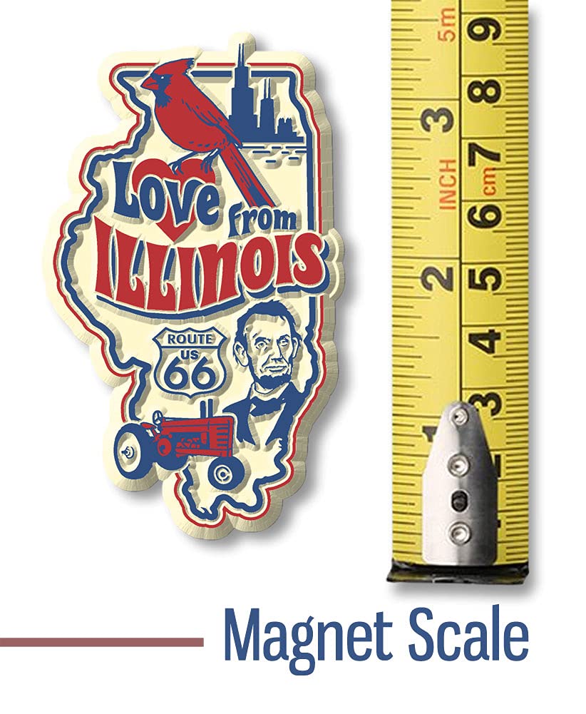 Love from Illinois Vintage State Magnet by Classic Magnets, Collectible Souvenirs Made in The USA, 2" x 3.3"
