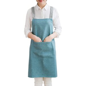 dxyaky cotton apron for women cross back apron with pockets for kitchen cooking no tie apron for painting gardening cleaning